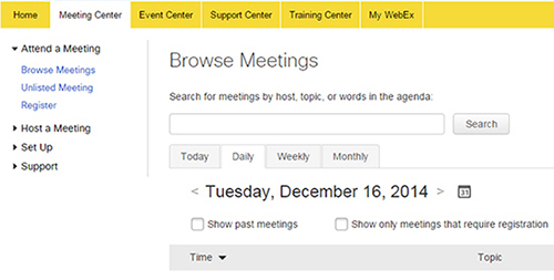 Webex Meeting Center Interface